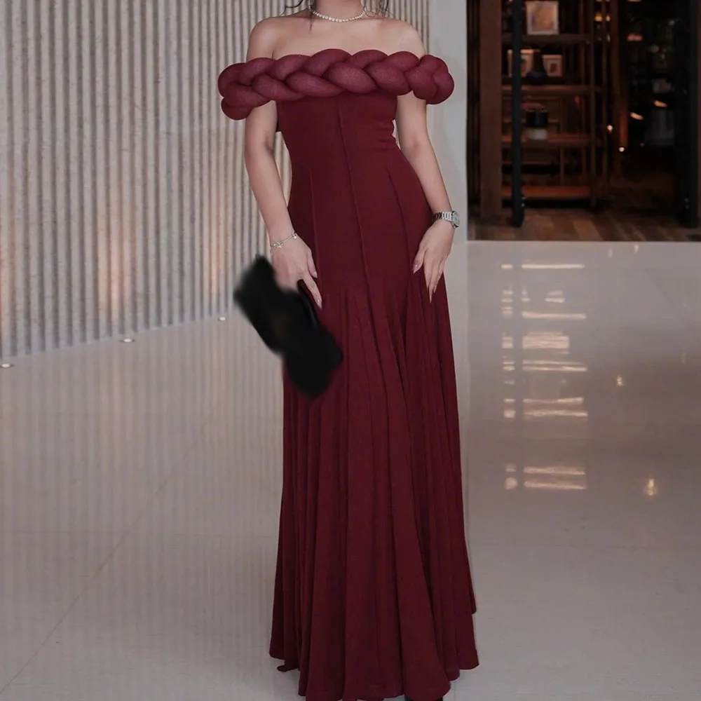 

Customized A-line Evening Dresses Floor-length Off The Shoulder Sleeveless Prom Gown Simple Fashion Draped Backless Party Gown