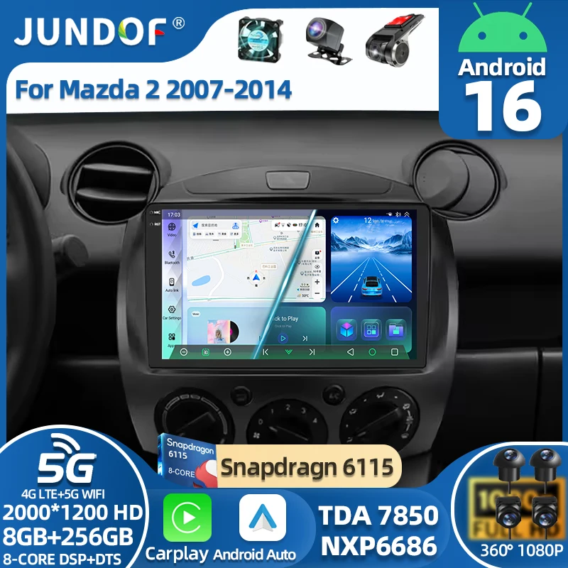 

Android 16 Carplay Auto 2K Screen Car Radio Multimedia Player For Mazda 2 2007 - 2014 WIFI+4G Autoradio Stereo 2din Snapdragon
