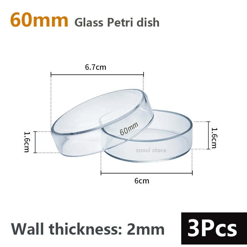 60mm Lab Clear Glass Petri Dish With lids Microorganisms Cell Clear Sterile Biology teaching lab transparent Petri Dishes 3Pcs