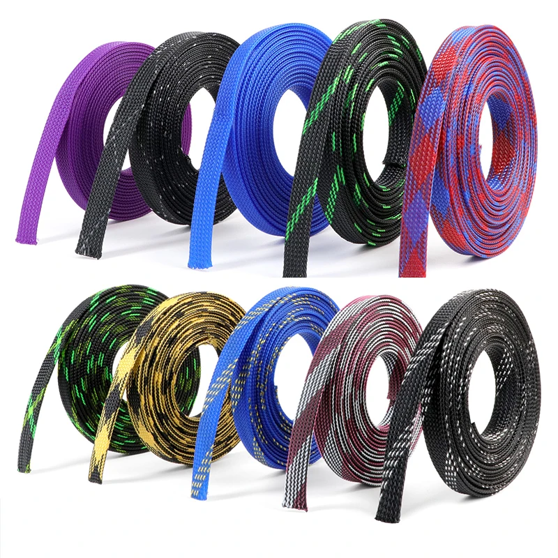 1-50m Braided Cable Sleeve 2 4 6 8 10 12 14 16 20 25 30 40mm Wear Resistant DIY High Density PET Expandable Wire Wrap Sheath