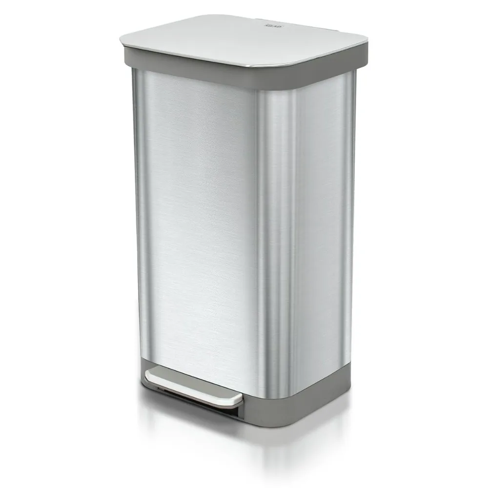 Cubo de basura de cocina grande con tapa de cierre suave y pedal, acero inoxidable, serie 2, protegido contra clorox