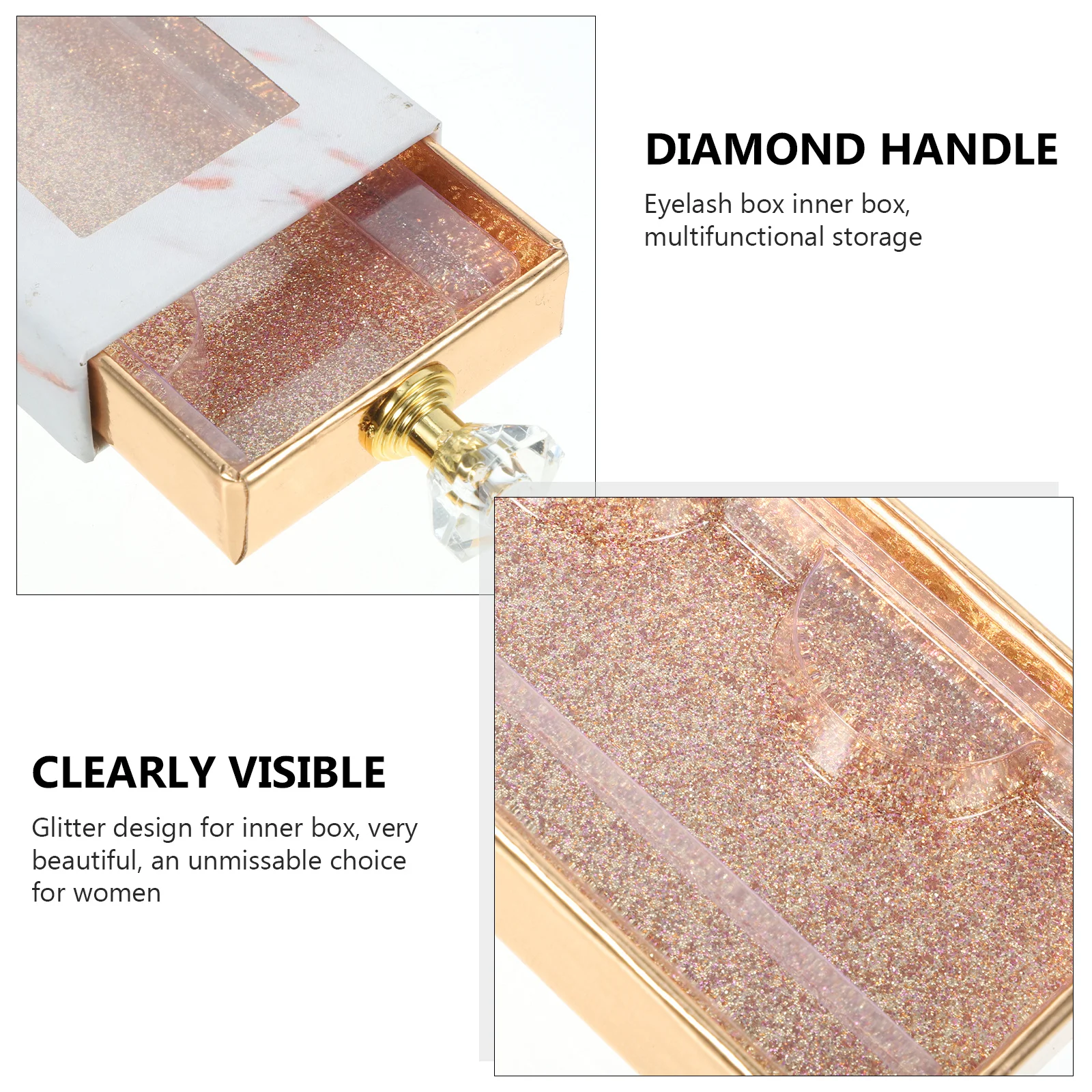 Diamond Handle Drawer Box for False Eyelashes Storage Portable Lightweight Rectangle Case with Clear Window Travel Friendly Fake