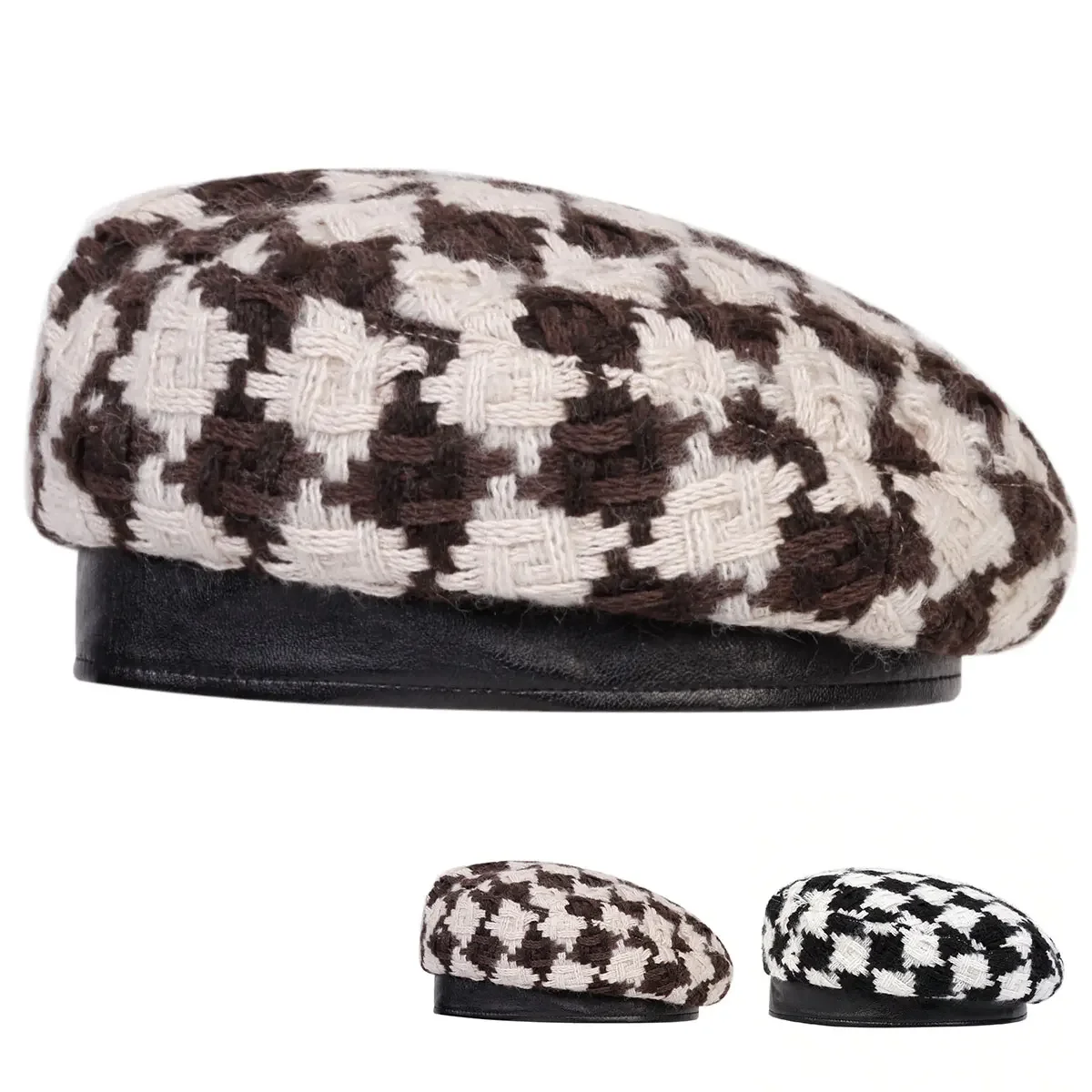 Damen Karo-Baskenmütze Modische Winter- und Herbstmütze für Frauen Retro-Baskenmützen Mädchen Karierte Malermütze Verstellbare Freizeit-Baskenmütze