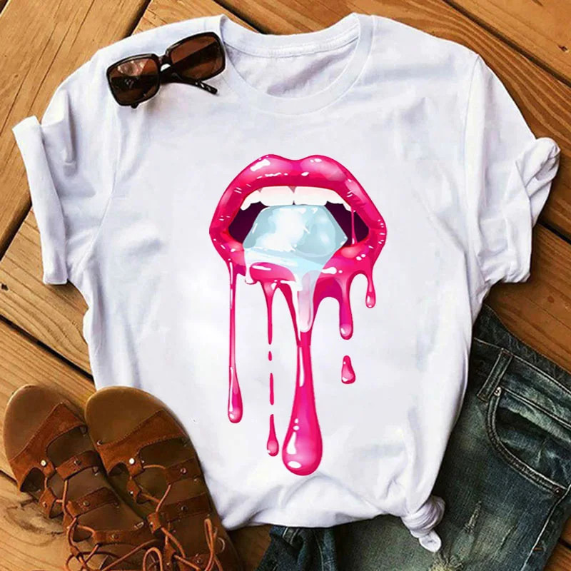 JQ20   Tee Women T-shirt Summer Short Sleeve Print Clothes Graphic T Shirt Feather Painting Bird Clothing Fashion Female Top