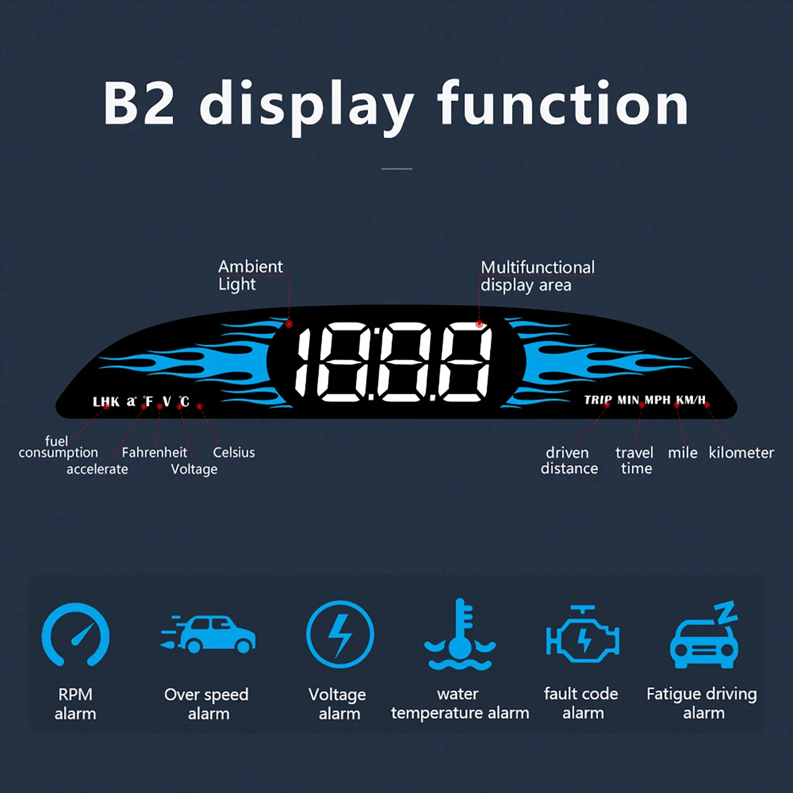 B2 Auto Hud Head Up Display Digtial Geschwindigkeit Kraftstoff verbrauch Wasser temperatur mit U/min Spannungs alarm für Benzin Auto 12V