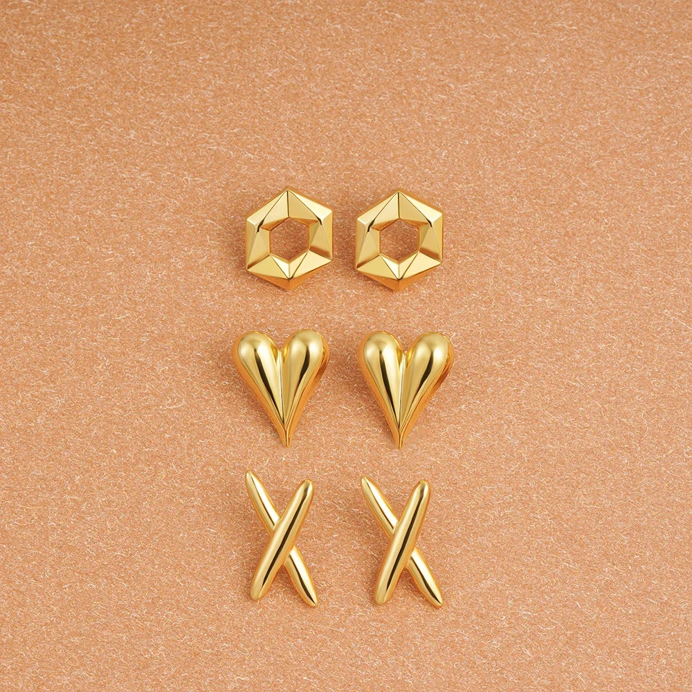 Minimalist X-shape 18K Golden Color Earrings For Women Geometric Criss-cross Stainless Steel Stud Earring Vintage Jewelry Gifts