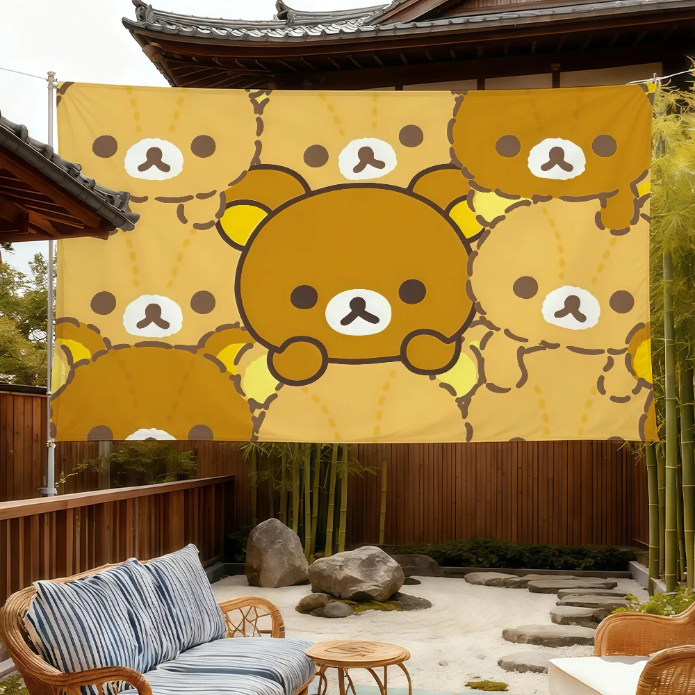 Cute R-Rilakkuma-ES Bear flag For Room Dorm Camping Picnic Art Style Garage Bar wall Decoration Banner