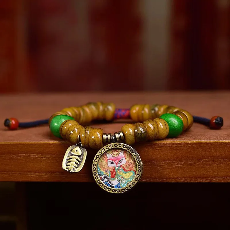 Backflow Large Intestine Bracelet Single Circle Small Thangka Pendant Copper Clip Accessory Adjustable Cultural Bracele
