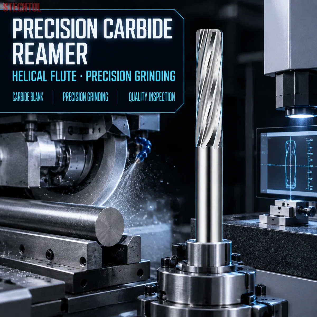 Tungsten Carbide Machine Spiral Flute Chuck Reamer Drill Bit Set for Aluminum Metal Hole Reaming Finishing CNC Cutting Engraver
