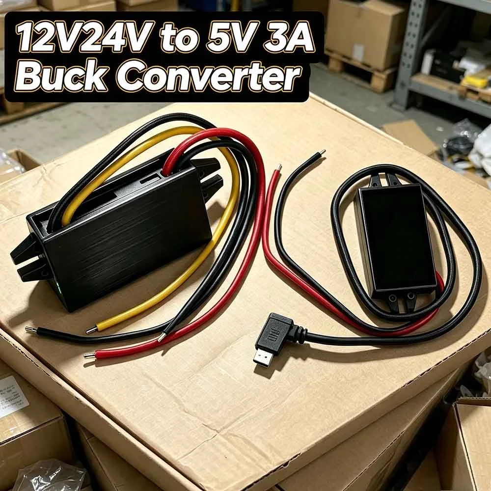 DC-DC 12V24V zu 5V 3A 15W Step-Down-Buck-Konverter Stromversorgungsmodul für Auto, mit männlichem und weiblichem USB-Anschluss, Mini-USB, Micro-USB-Adapter