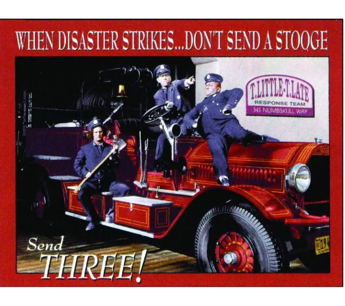 Desperate Enterprises SIG3FD 3 Stooges Fire Department Metal Tin Sign, Red