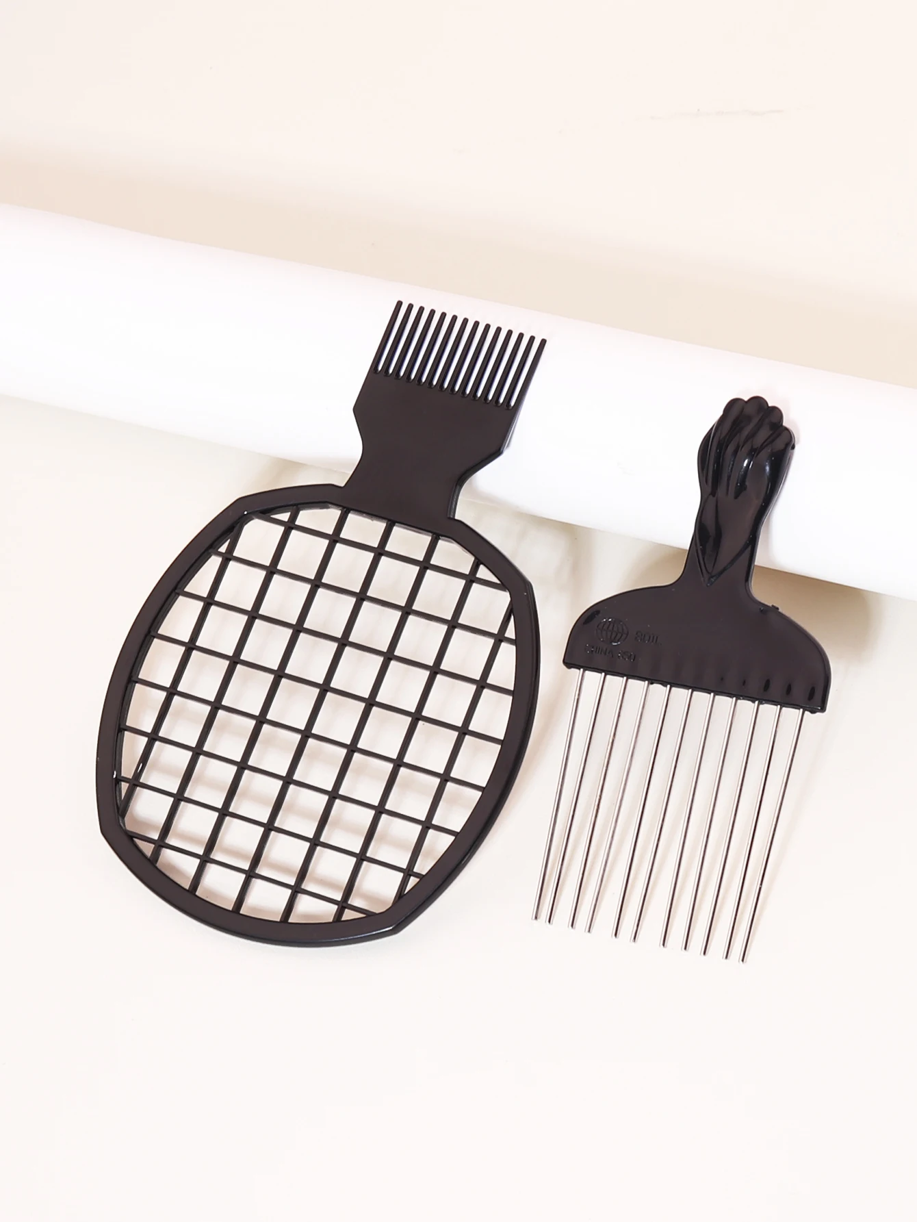 3-teiliges afrikanisches schwarzes Frisurset, Nadelkamm aus Edelstahl, heißer Netzkamm, schwarze Schwammhandschuhe, speziell für Echthaarperücken