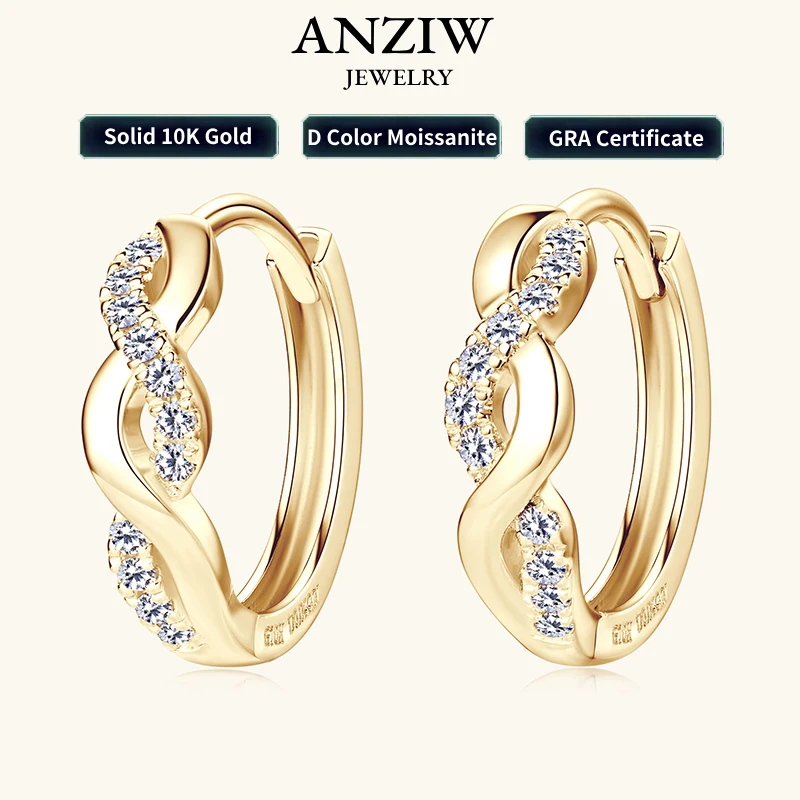 

Real 10K Gold Earrings Infinite Hoop for Women D Moissanite Earrings Small Hoops Wedding Jewelry GRA Certified lab Diamond 0.9mm