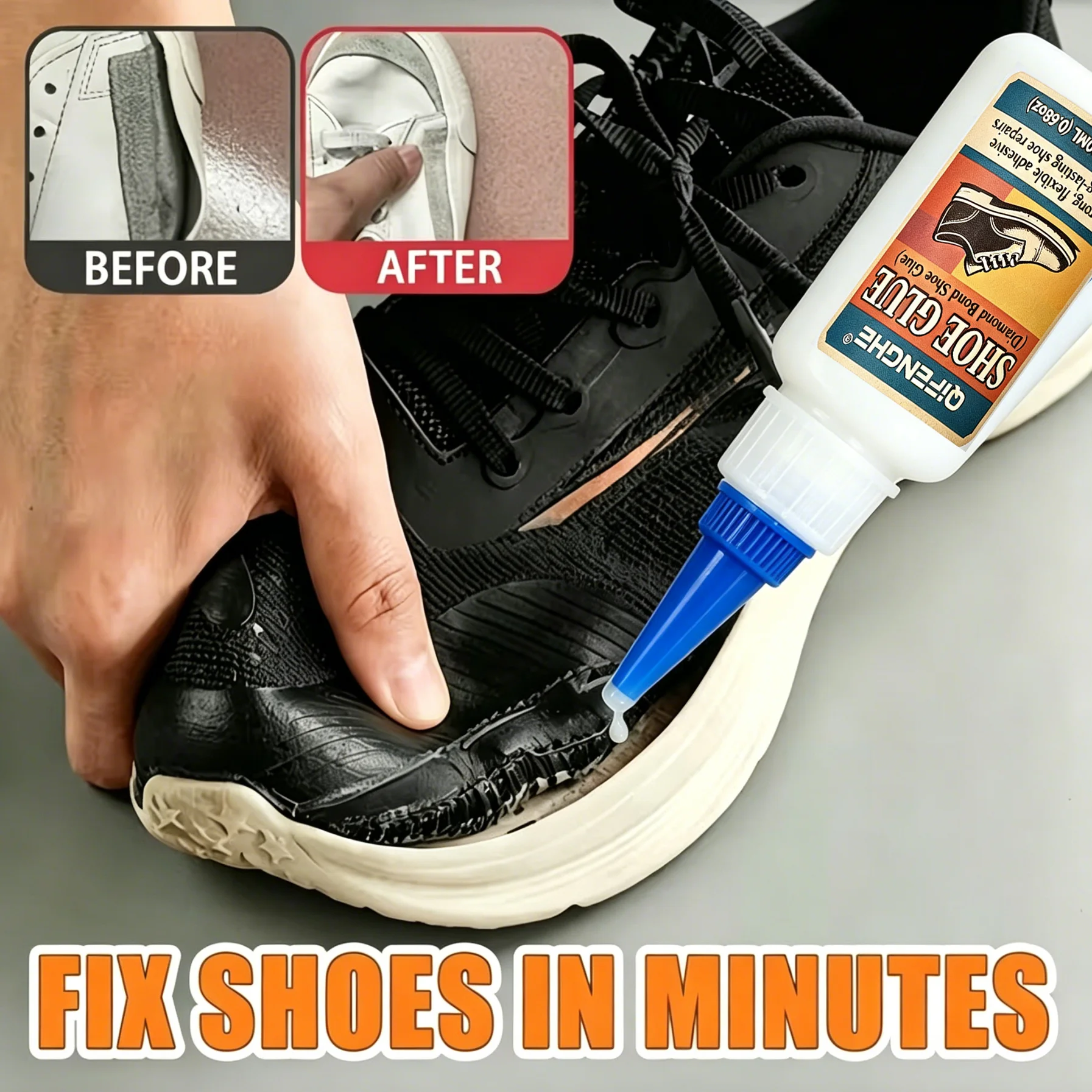 Shoe Glue, Waterproof Transparent Sole Adhesive, No Visible Residue, Flexible Bond for Sneakers, Leather Boots & Rubber Footwear
