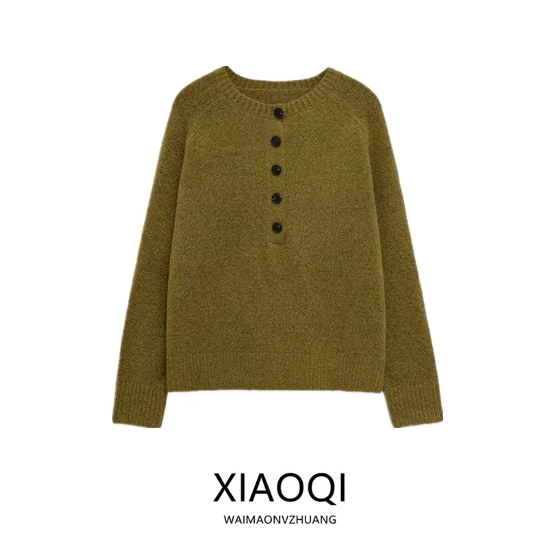 

Зима 202, женский свободный вязаный свитер на пуговицах, универсальный, Новое поступление, длинный свек, круглый пуговица Ne Ba