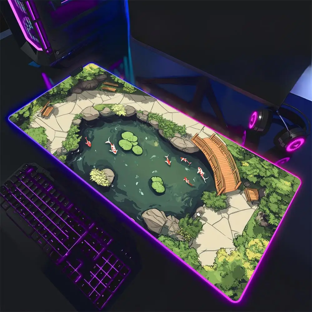 

Vibrant Courtyard Illustration Design RGB Mouse Pad Desk Mat LED Glow mouse pads desk accessories Computer gaming mousepad