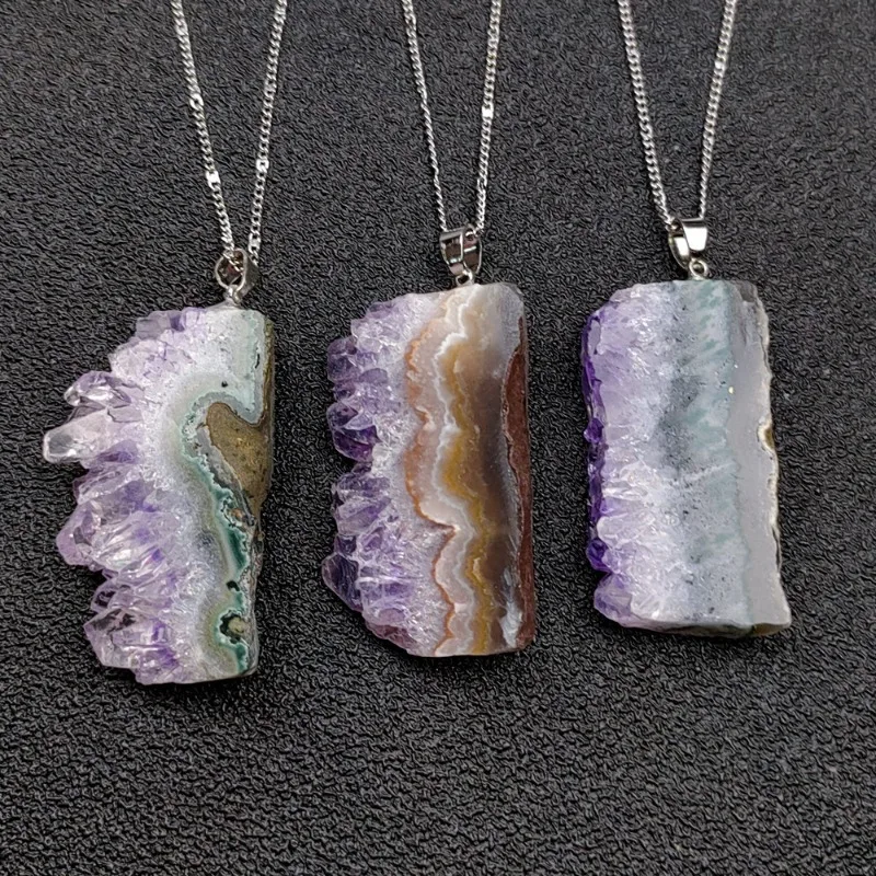 

Natural Amethyst Raw Stone, Hand Carved Crystal Cluster, Crystal Tooth Shaped Pendant, Jewelry, Men's and Women's Necklaces