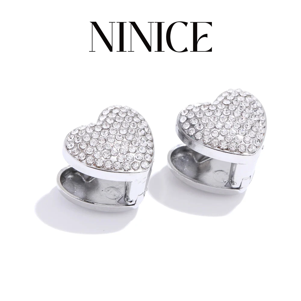 NiNice Exquisite Stainless Steel Shiny Cubic Zirconia Love Double Face Heart Earrings High Quality Popular Charm Jewelry