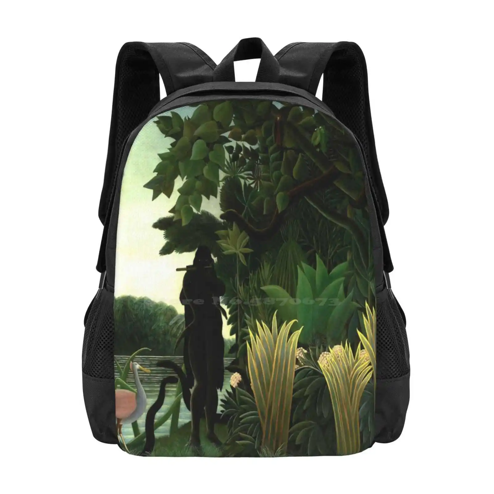 Henri Rousseau-The Snake Charmer Teen College Student Backpack Pattern Design Bags The Snake Charmer Rousseau Primitive Naif