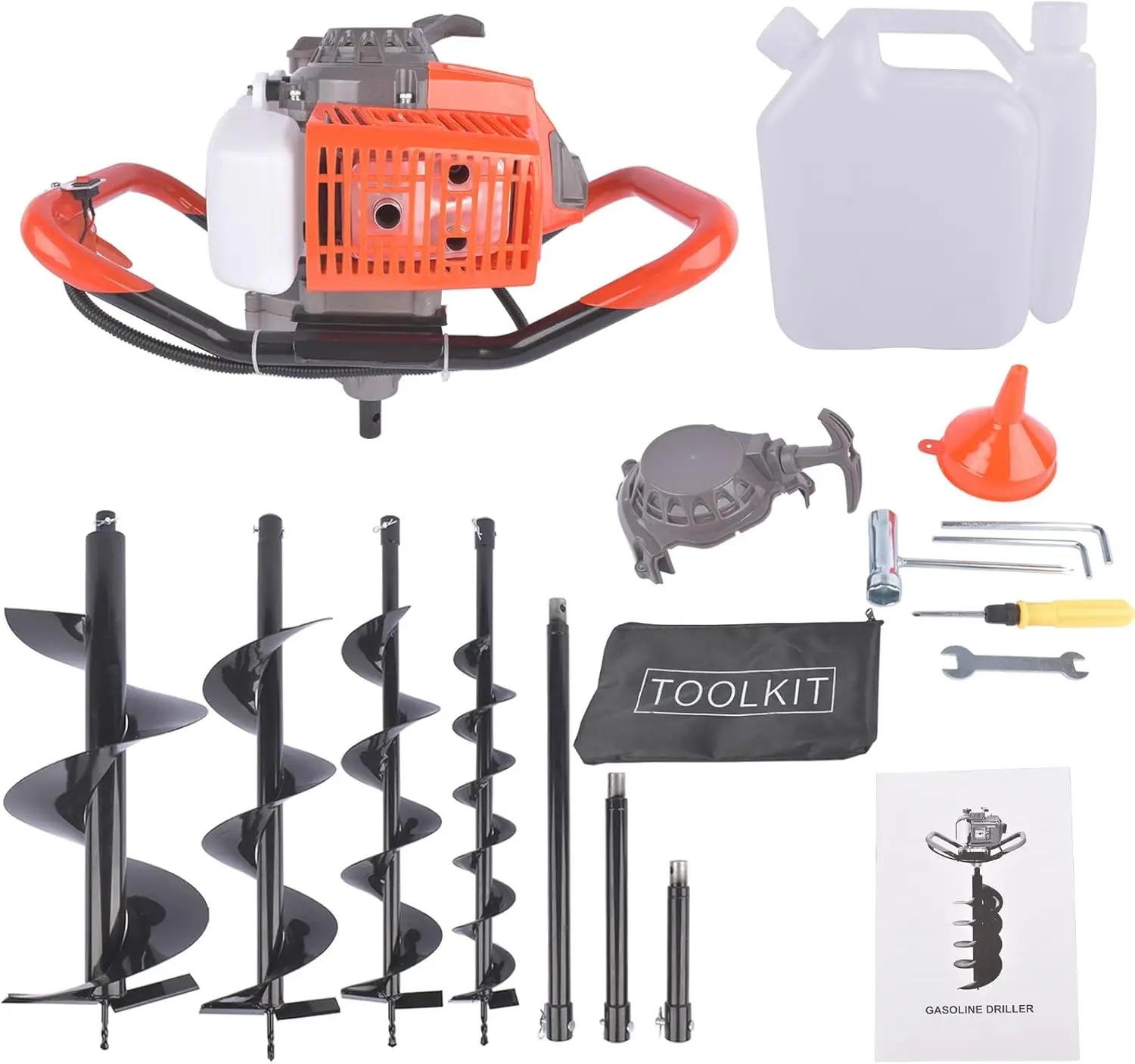 63Cc Gas Powered Auger Post Hole Digger With 4 Earth Auger Drill Bits 4