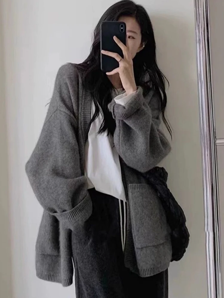 

ay Knitted Open Cardigan Sweater Women's Spring Autumn New Lazy Sle Design Unique Single Button Outerwear Trendy