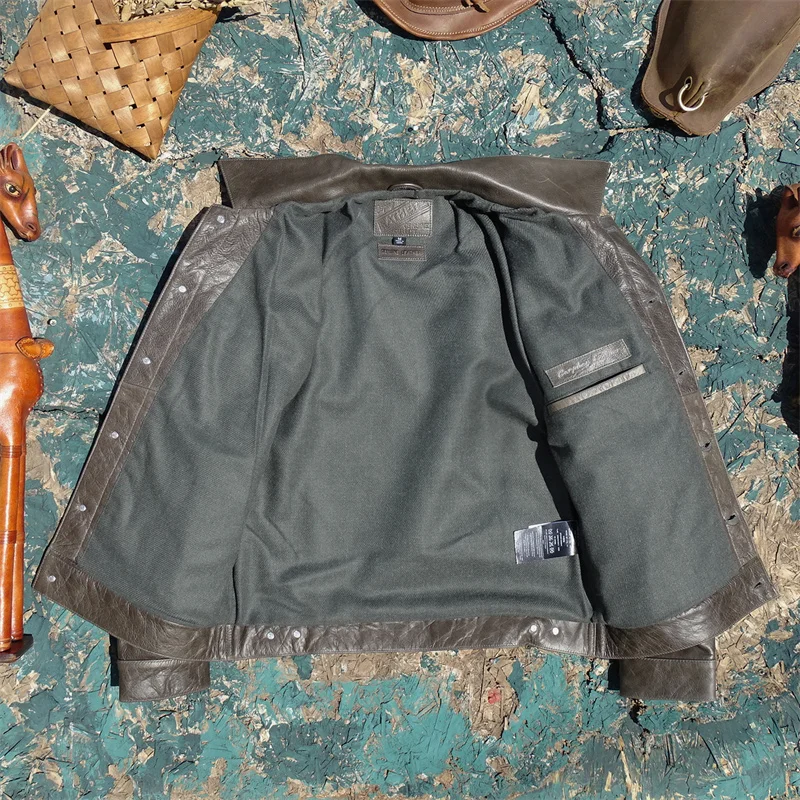 Brown Autumn Leather Jacket Men Vintage Style Plus Size 4XL Genuine Natural Cowhide Single Breasted Leather Coat