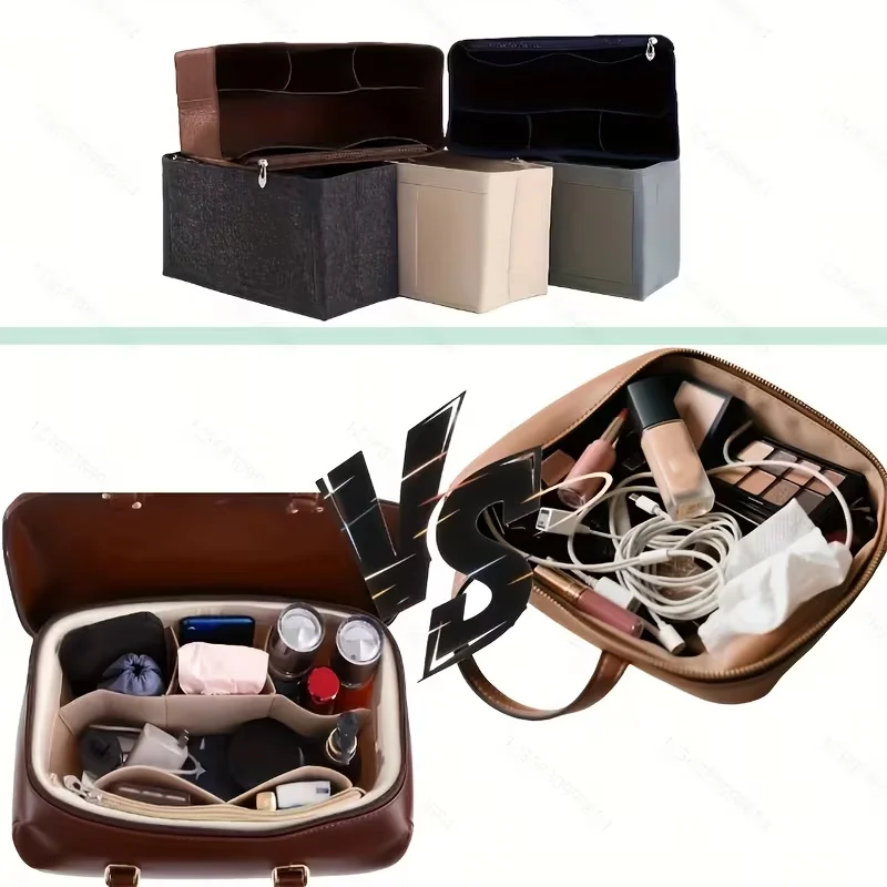 Felt Inset Bag Organizer, Multi-pocket Cosmetic Bag, Portable Inner Bag For Handbag