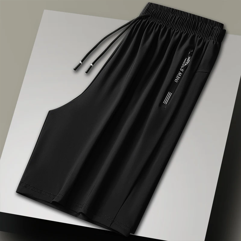 【 M-8XL 】 Large Ice Silk Pants Summer Sports Shorts Split Pocket Zipper Loose Breathable Running Shorts Fashion for Men and Wome