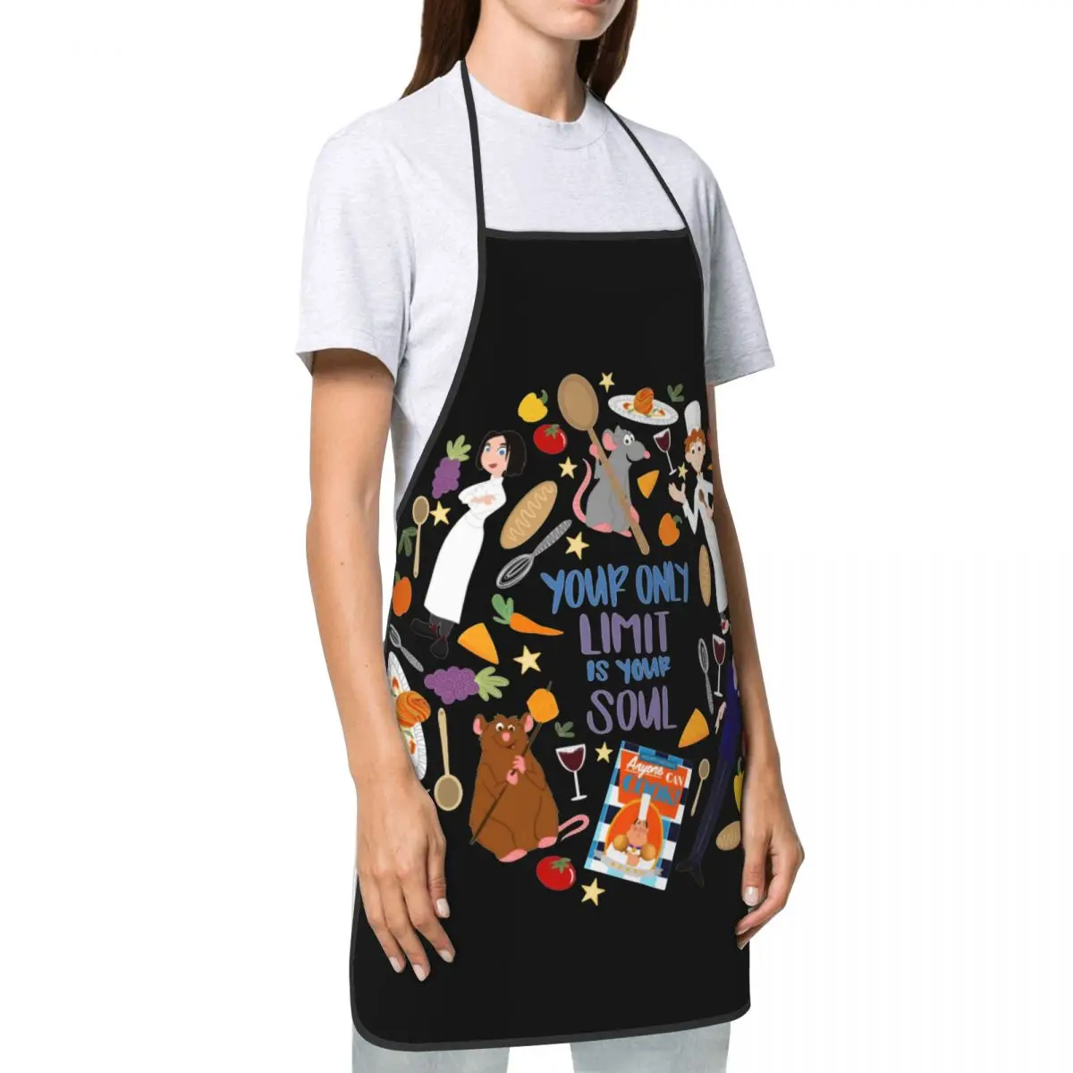 Your Only Limit Is Your Soul Apron Water & Oil Resistant Adjustable Tie Ratatouille Baking Aprons for Women Men Chef