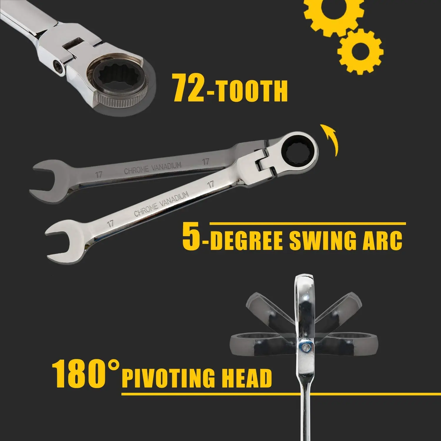WOZOBUY Ratchet Metric Wrench Set, Movable Head Socket Wrench Gear Ring Torque Key Wrench Set Car Repair Tool
