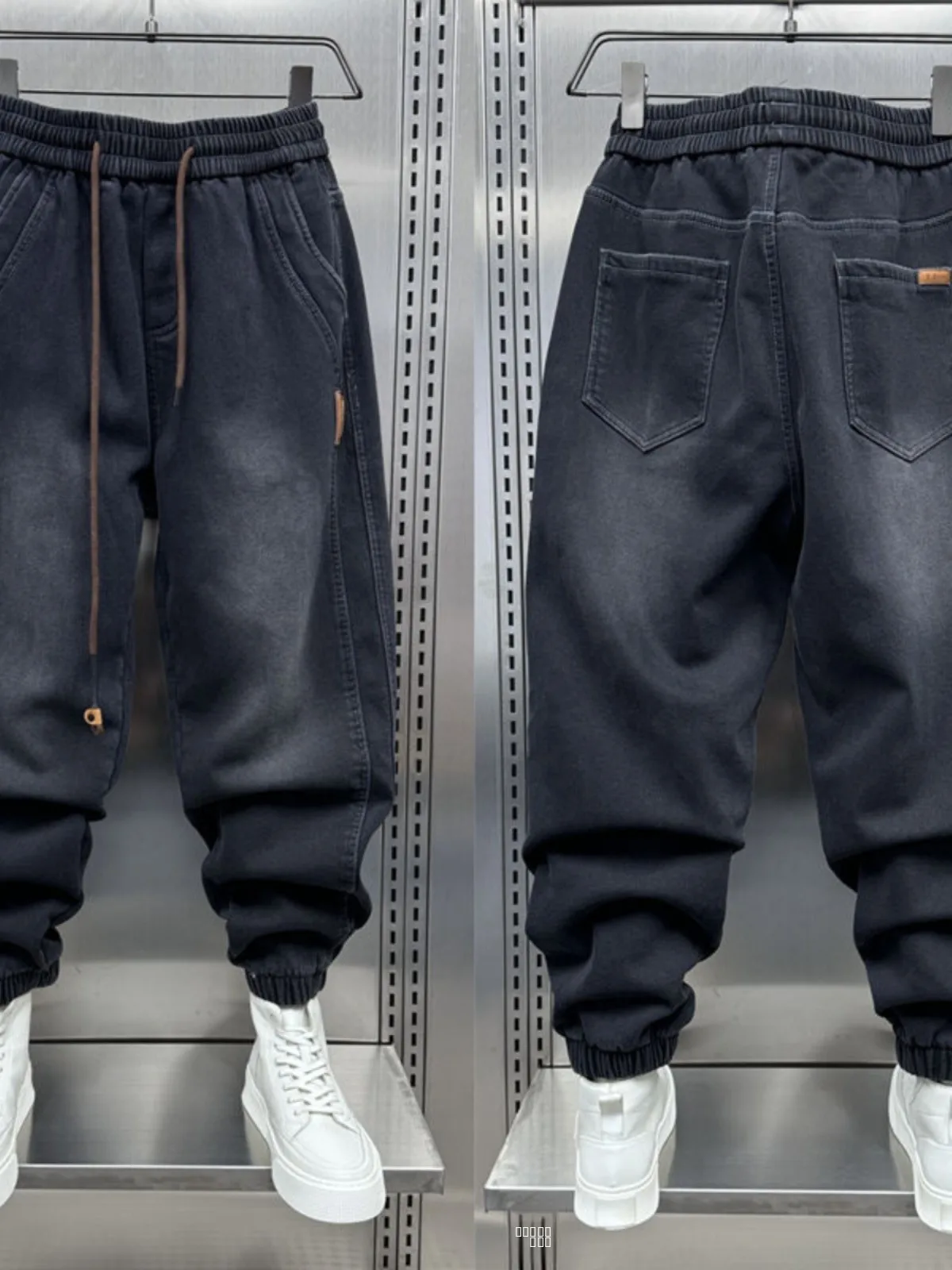 

plus Size Men's Denim Pants Autumn Winter Thickened Washed Cuffed Harlan Loose Fit Jeans Youth Trendy Straight Leg Trousers