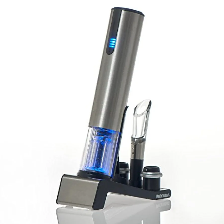 

2-in-1 Electric Blue Automatic Wine Bottle Opener and Preserver Set Fully Electric Corkscrew with Charging Station Seal Bottle