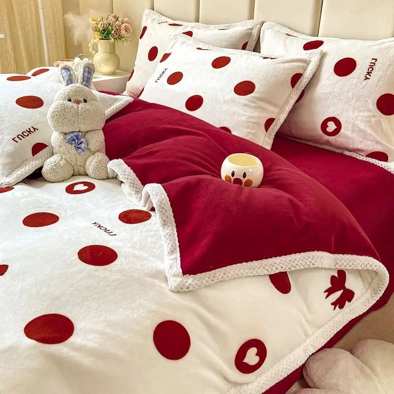 

Winter Thickened Warm Double-sided Plush Bed Linens Set Home Textile Duvet Cover Sheet Pillowcase 4pcs Luxury King Bedding Set