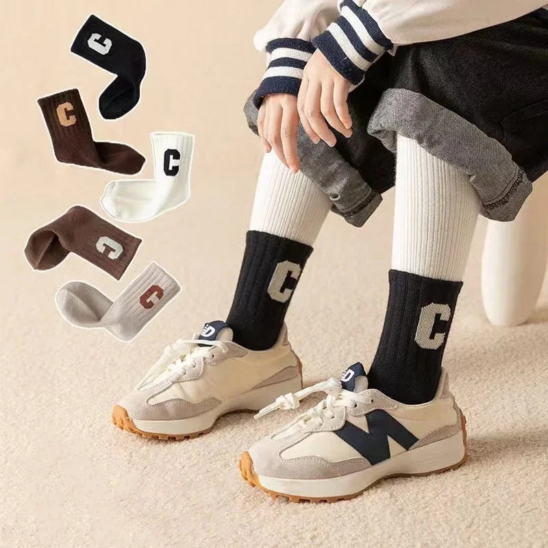 5 أزواج من جوارب الكاحل للخريف والشتاء للأولاد، جوارب أبجدية بسيطة وعصرية ومتعددة الاستخدامات، ناعمة ومريحة ودافئة