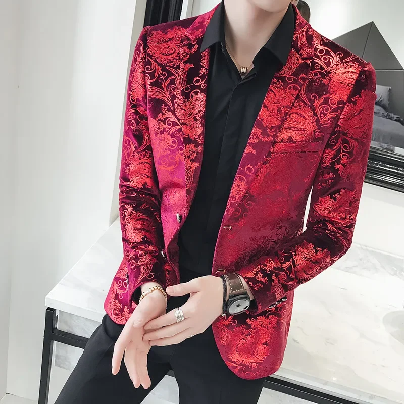 

Men's Blazer Fashion Autumn Winter Clothing Male Suit Jacket Printing Casual Slim Fit Fancy Party Singer Blazzer Coat Z50