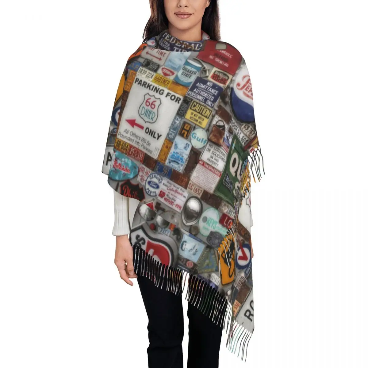 

Fashion America Highway Tassel Scarf Women Winter Warm Shawls Wraps Lady US Route 66 Signs Scarves