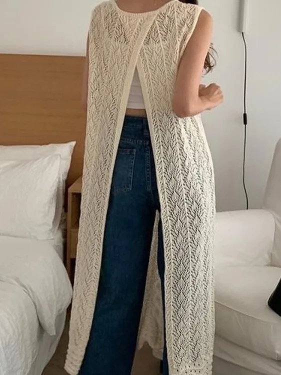 

Chic Summer Casual Bal Slit Loose Svel Hollow Knitted Dr Women's Faionable mat Design Mid-Length A-Lin...