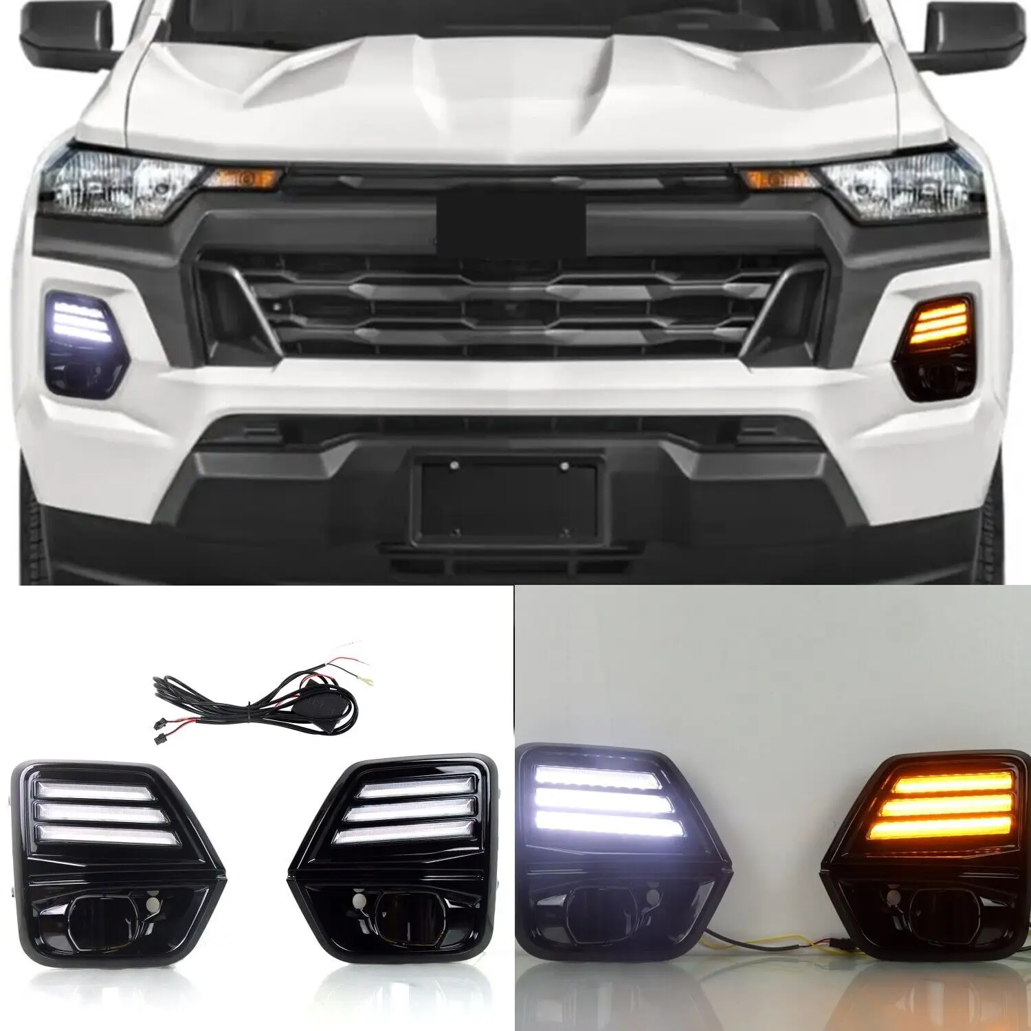 

LED Daytime Running Lights for Chevrolet Colorado 2023 2024 Accessories DRL Dynamic Turn Signal Fog Lamp Day Light Foglights