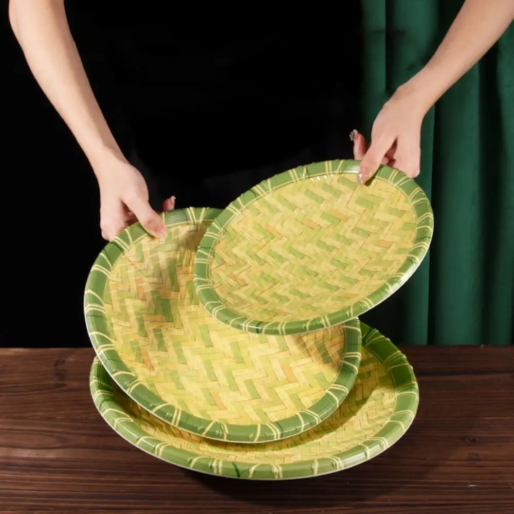 Imitation Bamboo Weaving Hot Pot Vegetable Plate Multiple Styles Green Barbecue Plate Melamine Vegetable Fruit Tray Home