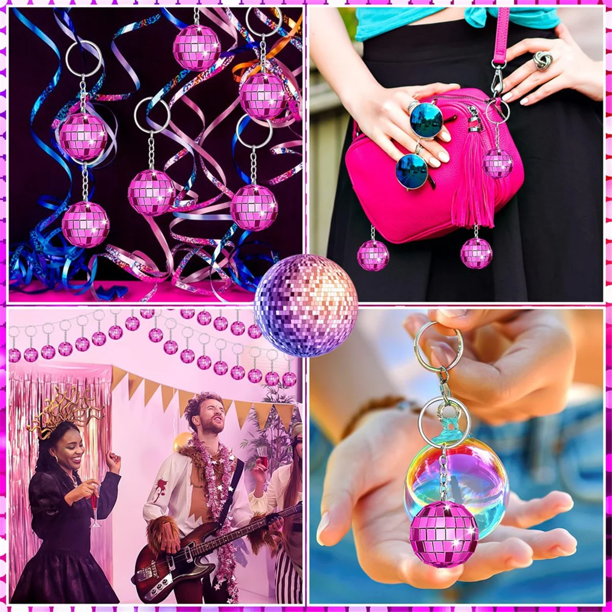 2025+ 25個 ディスコボールキーホルダー、ローズレッドディスコキーホルダーまとめ買い、ミニディスコボールキーホルダーパーティーグッズ、パーティーデコレーション用