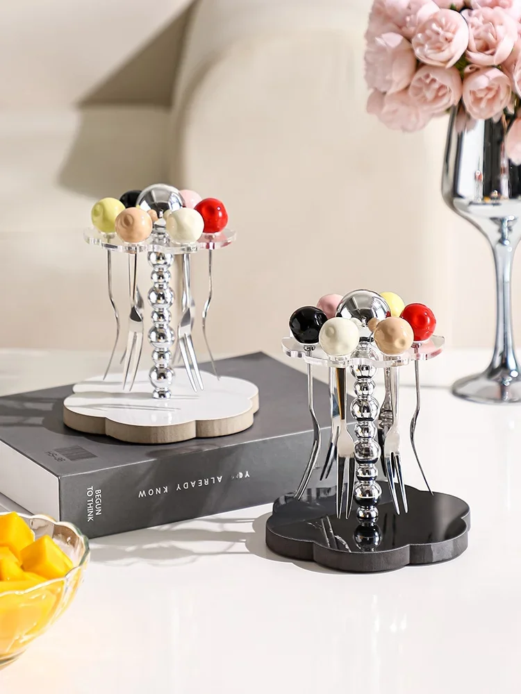 Luxury Stainl Steel Fruit Fork Set Dert Small Forks Storage Can Children Se Creative Home Dining Utensils