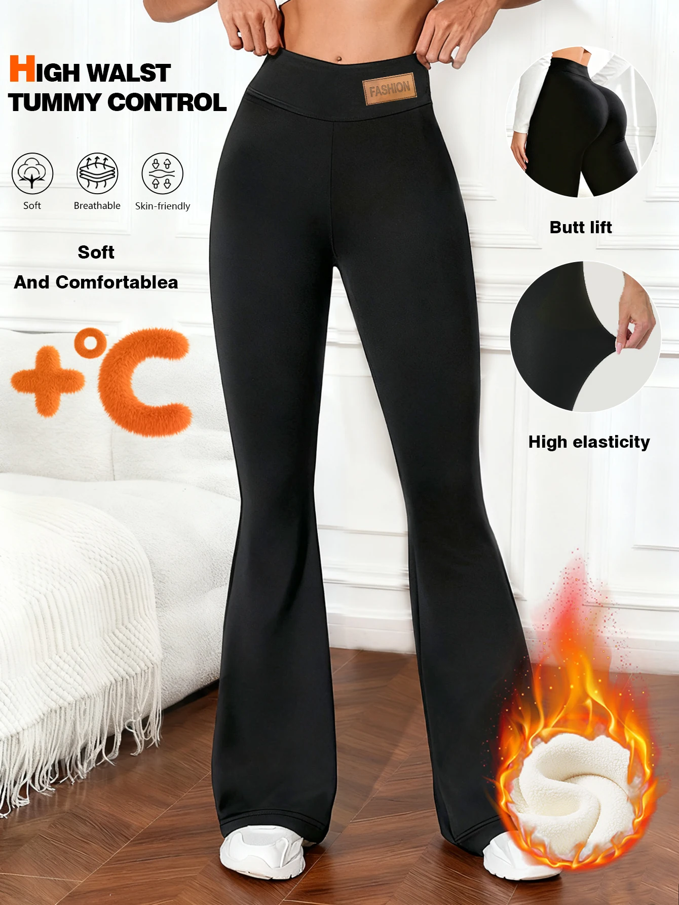 

Женские брюки, расклешенные леггинсы с высокой талией, женские повседневные эластичные брюки с высокой талией на животе, S/M/L/XL, черные теплые моделирующие спортивные зимние брюки
