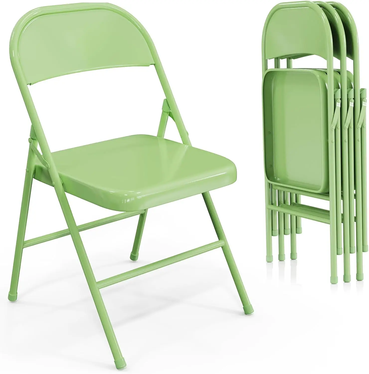 

Folding Chairs All Steel Metal Frame, Capacity 350 lbs, Durable Portable and Versatile for Indoor Outdoor Use, Green, Set of 4