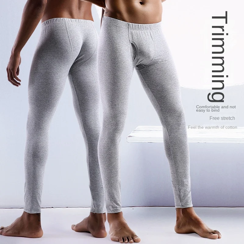 Long Johns Mens Thermal Underwear Pant Solid Cotton Mens Leggings Sexy Bulge Pouch Winter Warm Thermal Pants Tight Underpants