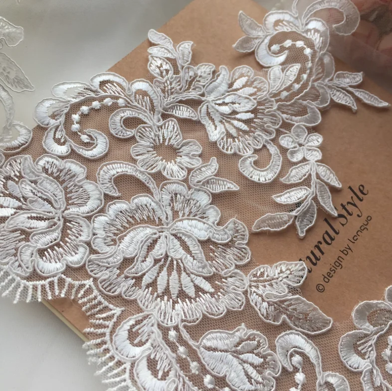 3 Yards/Lot 26CM Elfenbeinweiße Rayon-Blumenbordüren-Spitzenborte für Hochzeitsschleier, Vorhang, Kleidung, Tischdecke, DIY-Zubehör – Detail 3