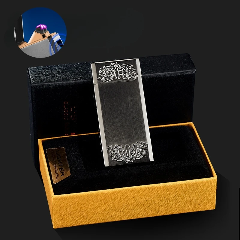 

Metal Pure Tone Double Arc Charging Windproof Lighter Intelligent Touch Sensing Power Display Electronic Lighter Men's Gift