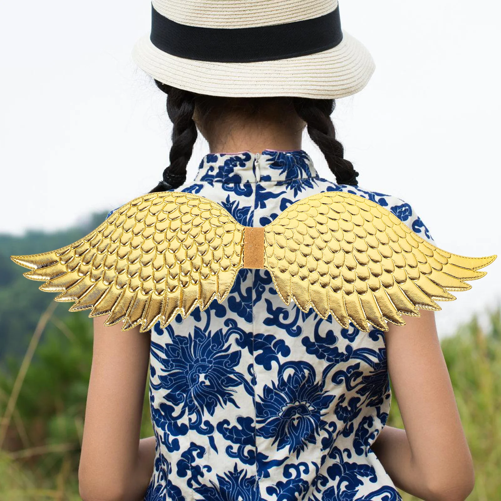 2 pçs asa de anjo dourado prop grandes asas de fadas para desempenho de palco festa de halloween crianças meninas roupas acessório decoração