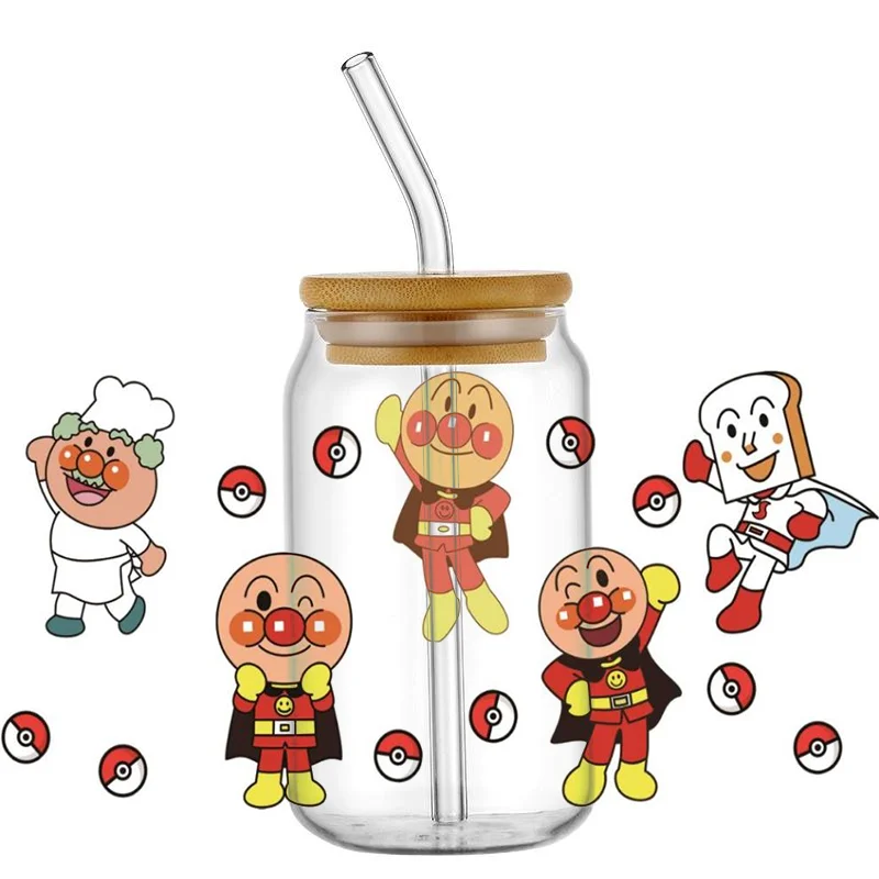 Miniso Cartoon Anpanman Inc Wrap Stickers Waterproof UV DTF Cup Mug Wraps Sticker DIY 3D Wrap Decal For 16oz Libbey Glass