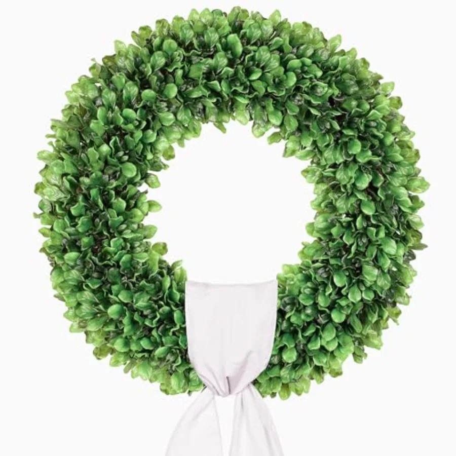 

Искусственный венок из самшита 20 дюймов для входной двери, зеленый, для весны и лета, на все сезоны, с лентой зеленого цвета, идеально подходит для