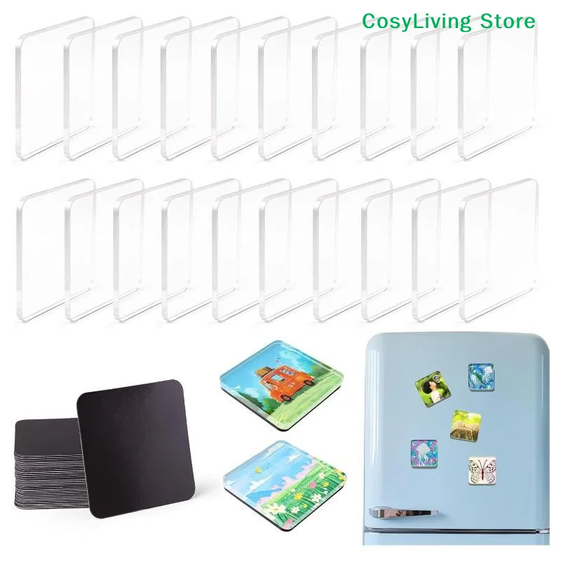 [CL]5Sets DIY Transparent Acrylic Magnet Set Square Round Fridge Magnets For Photos Home Decor Crafts[CL]